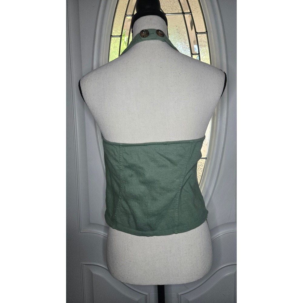 Others Follow Sage Green Button Halter Crop Top Women's Medium Cottagecore Boho - Picture 4 of 8